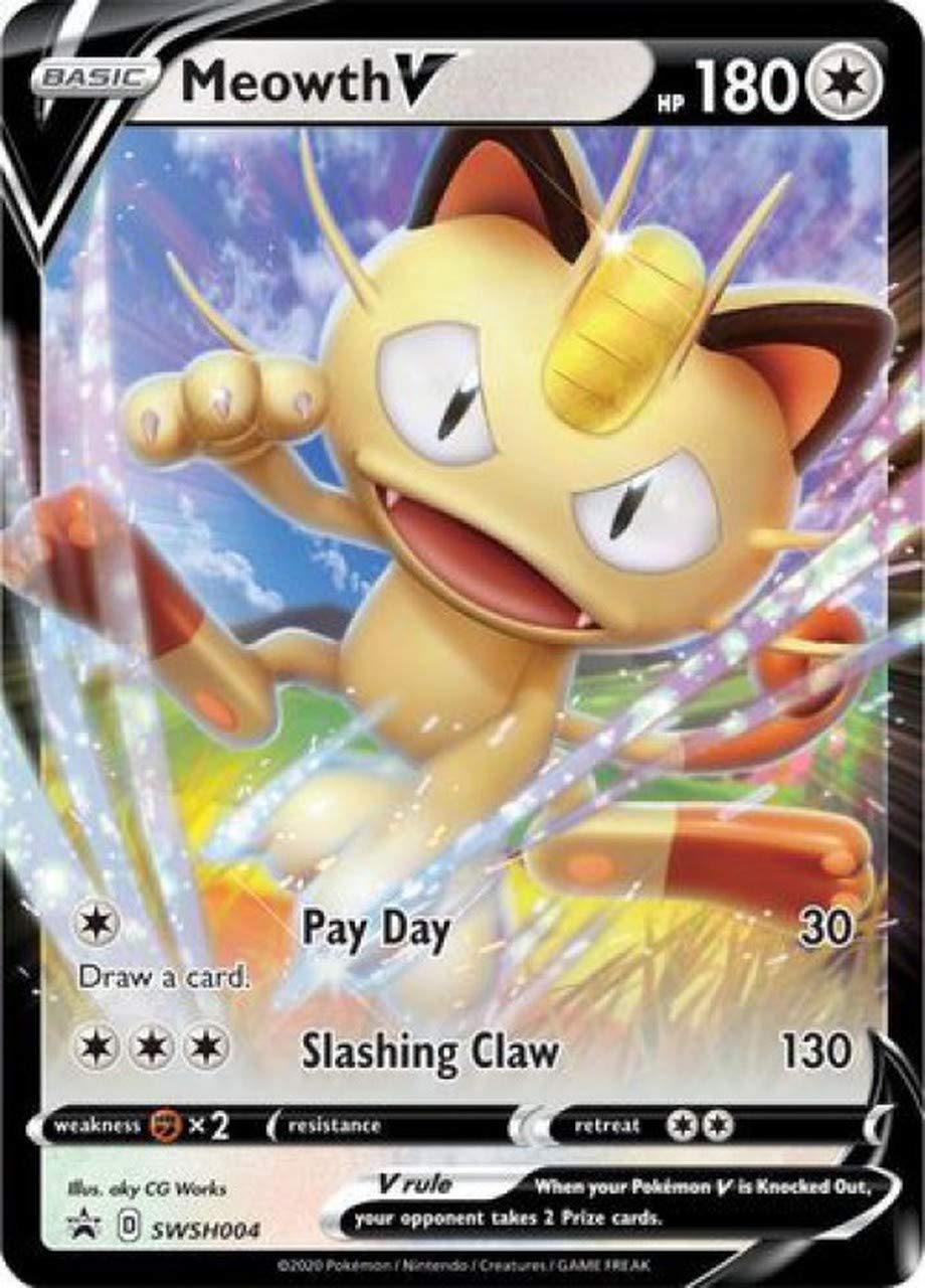 Meowth V – SWSH004 Black Star Promo – Cartão promocional ultra
